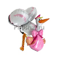 Фольгированный шар "Аист принес девочку"