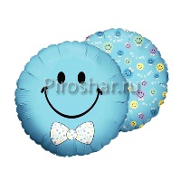 Фольгированный шар "Смайл", голубой